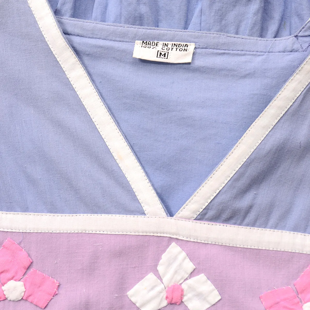 1960s Vintage Periwinkle Blue Vintage Cotton Dress with Applique