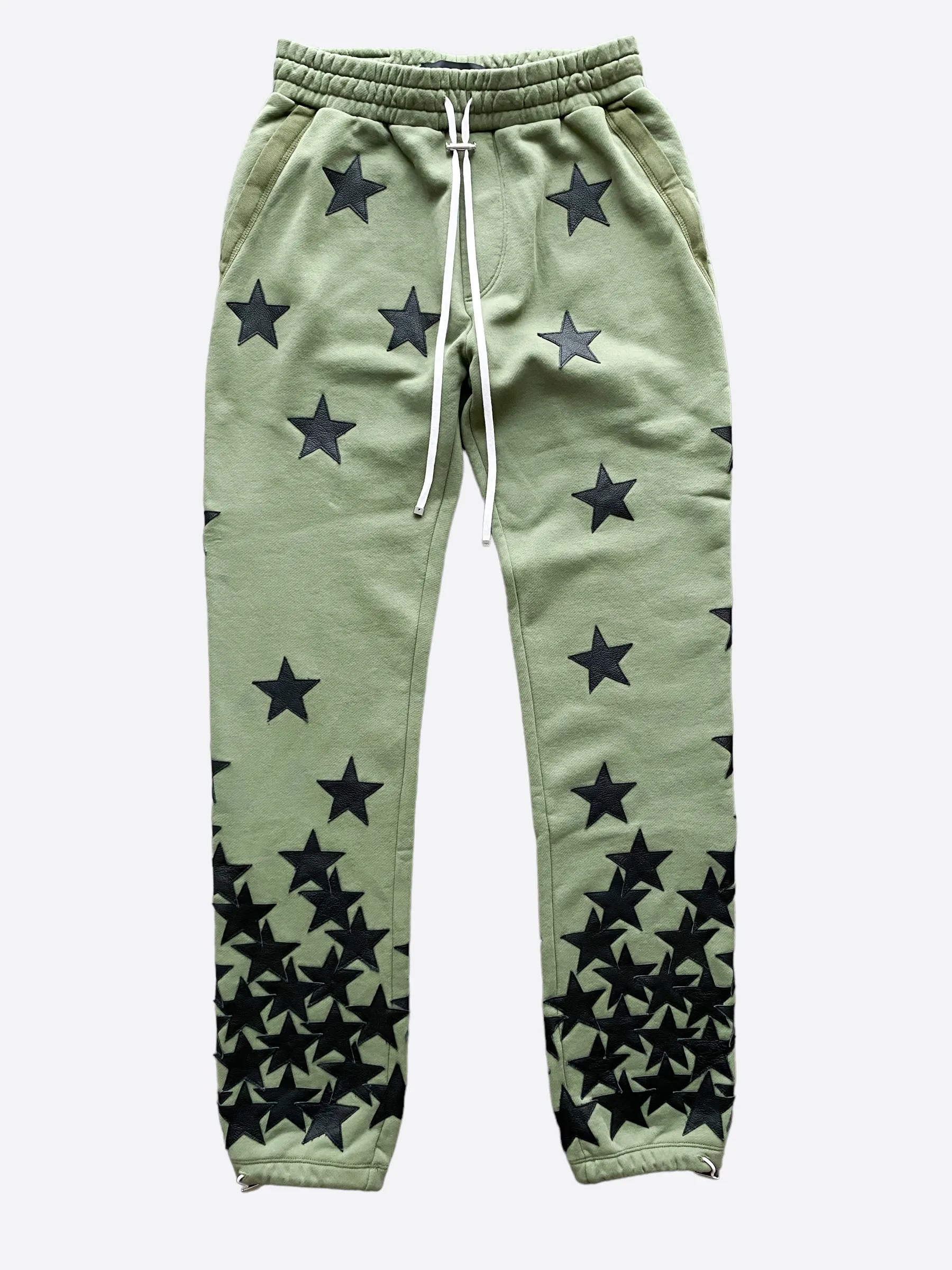 Amiri Chemist Olive Green Leather Star Applique Sweatpants