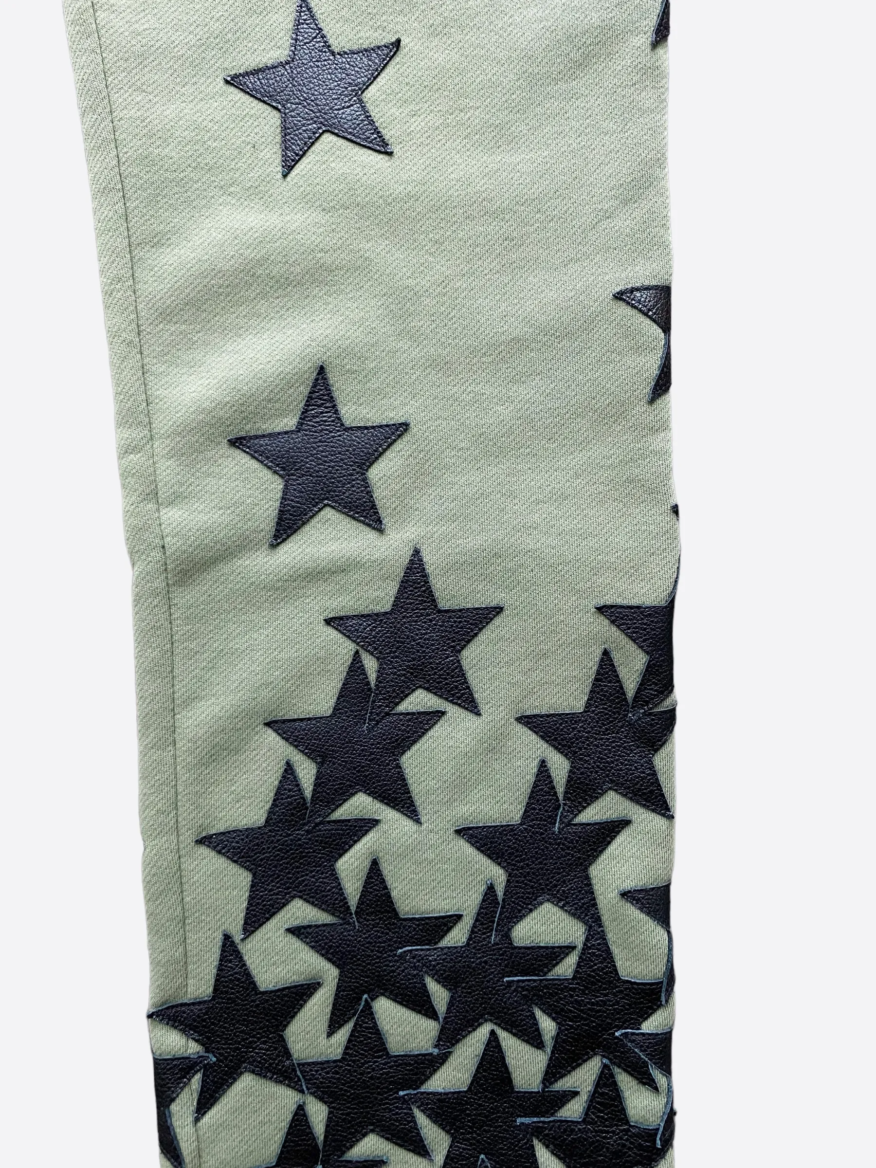 Amiri Chemist Olive Green Leather Star Applique Sweatpants