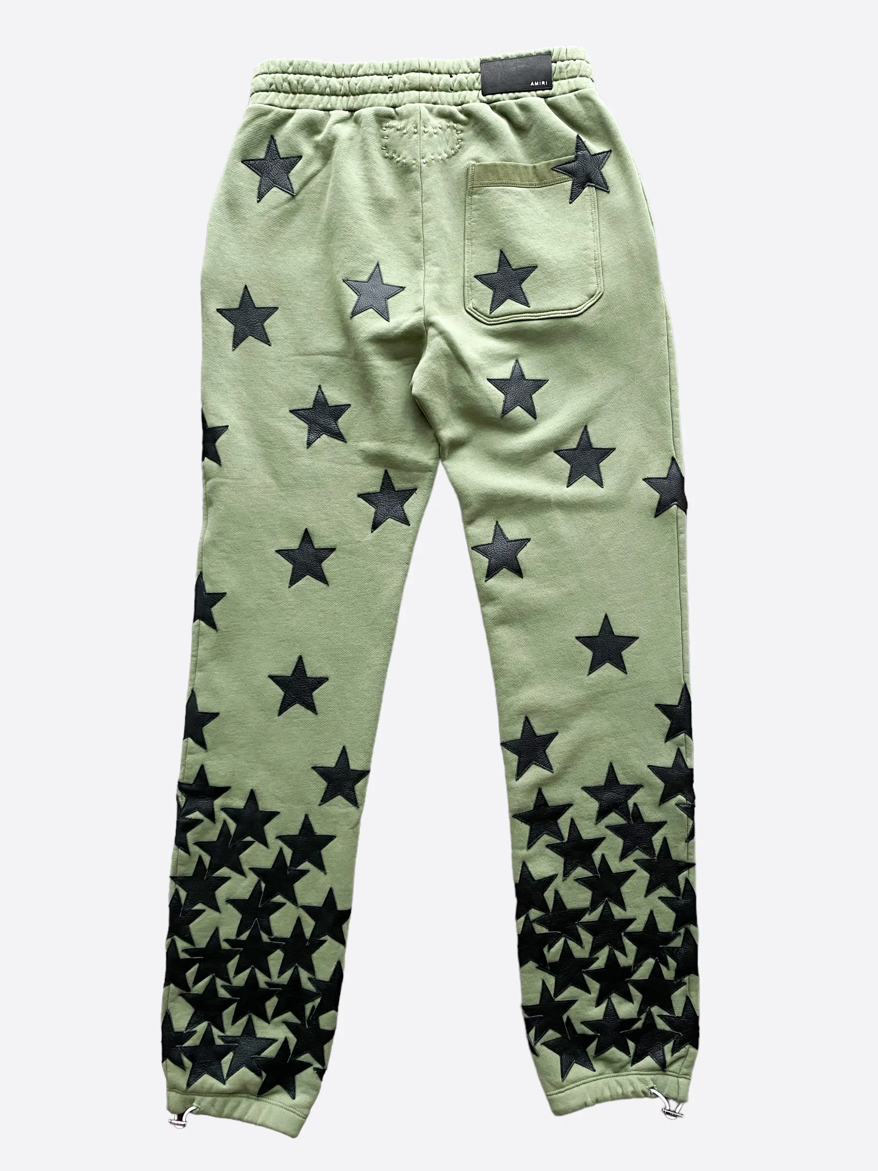 Amiri Chemist Olive Green Leather Star Applique Sweatpants