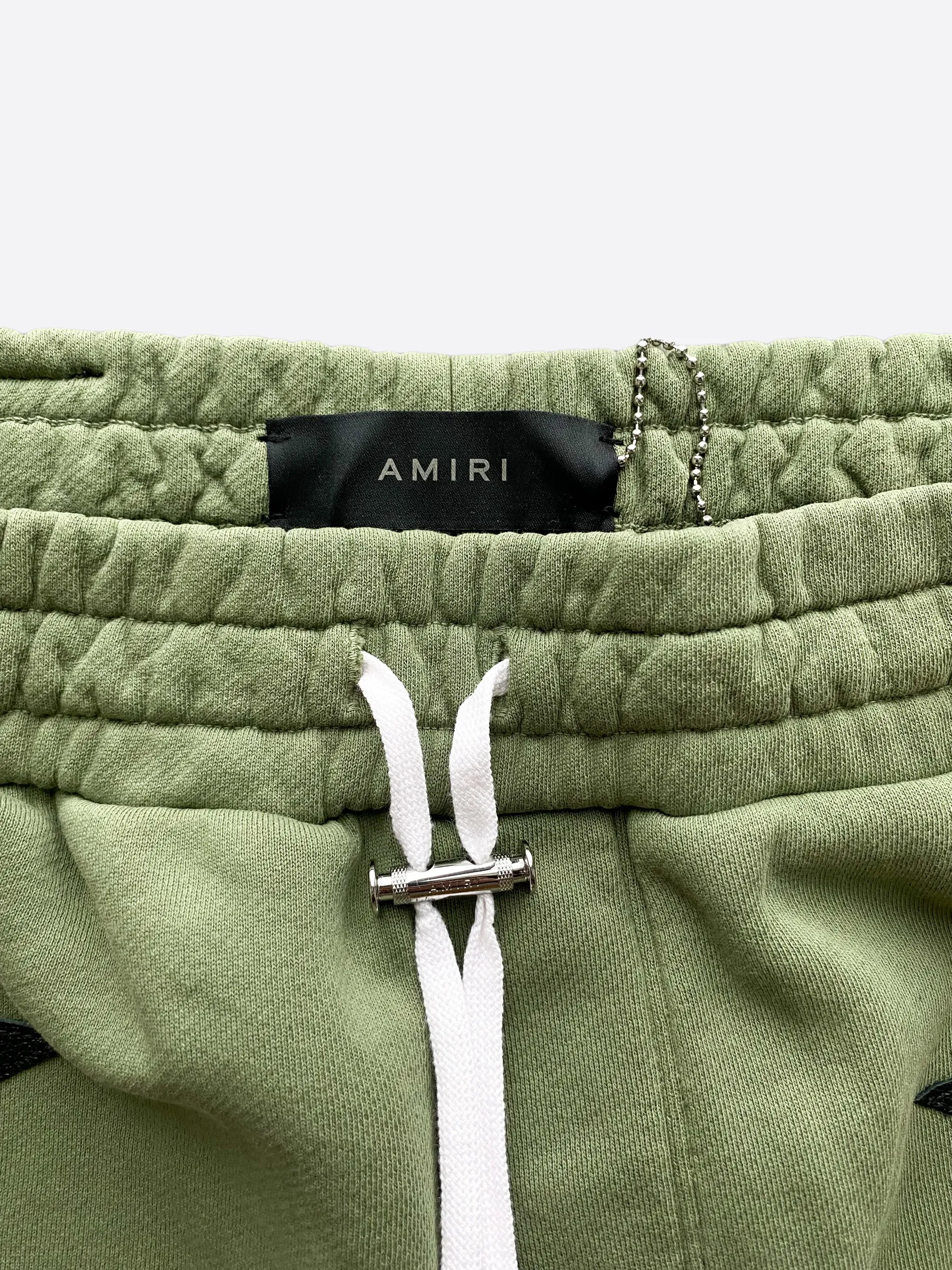 Amiri Chemist Olive Green Leather Star Applique Sweatpants