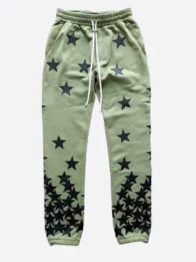 Amiri Chemist Olive Green Leather Star Applique Sweatpants