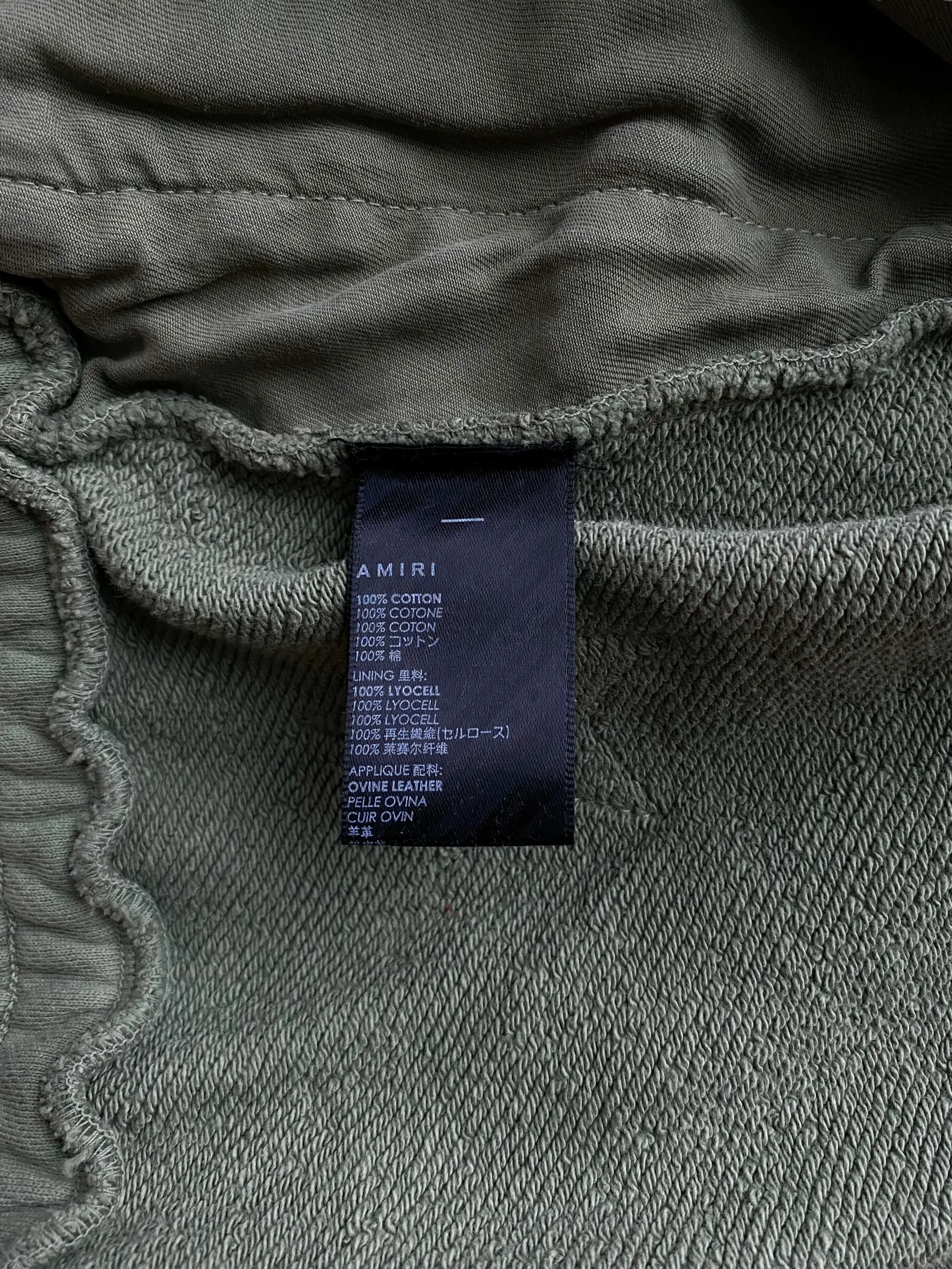 Amiri Chemist Olive Green Leather Star Applique Sweatpants