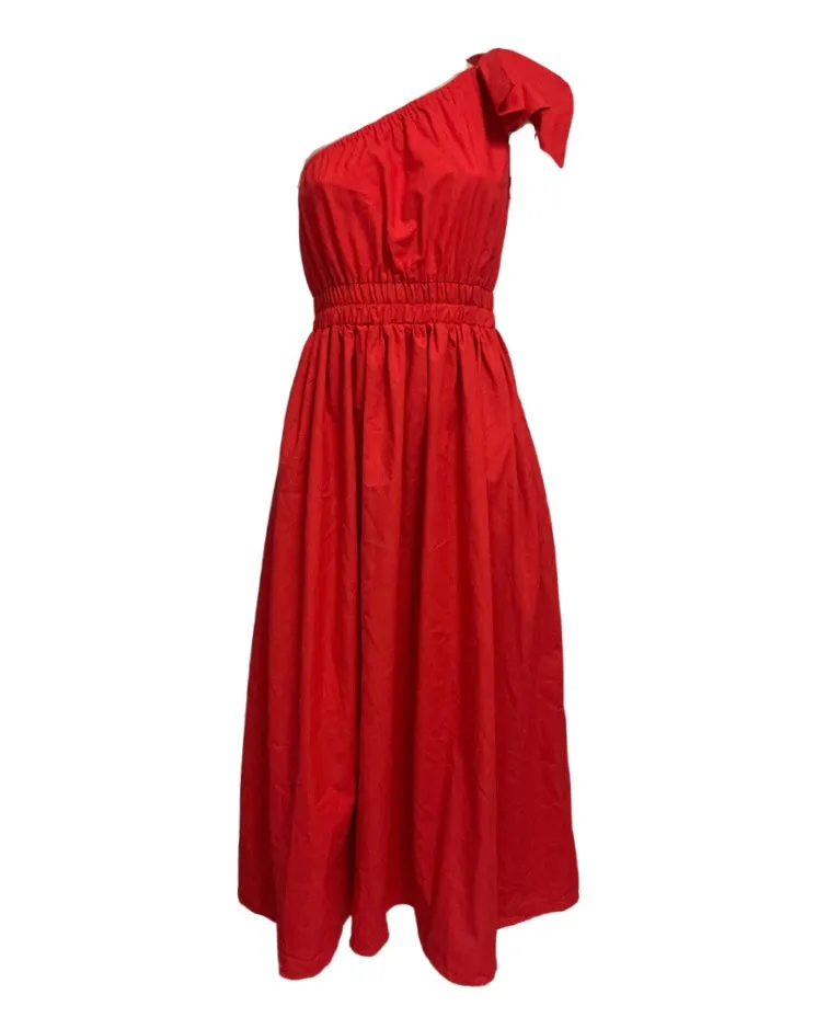 Angelina One Shoulder Maxi Dress - Red