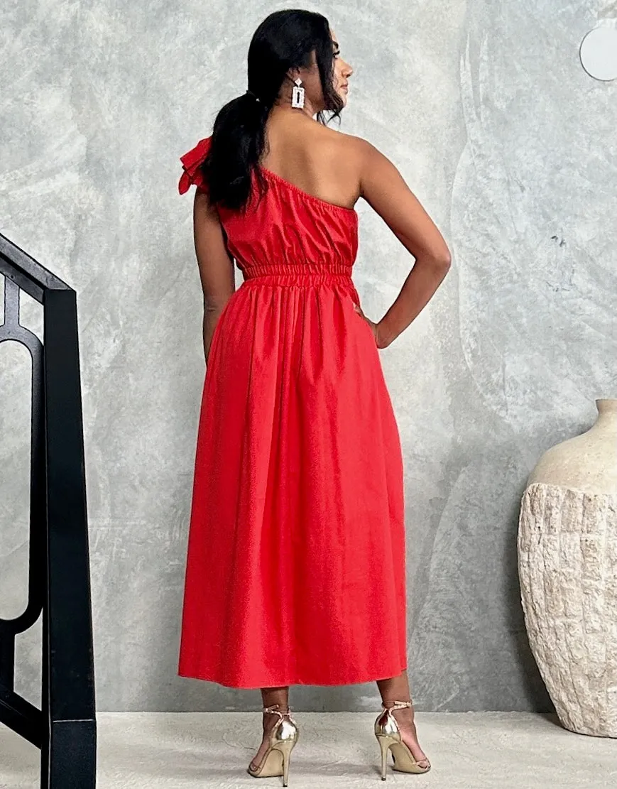 Angelina One Shoulder Maxi Dress - Red