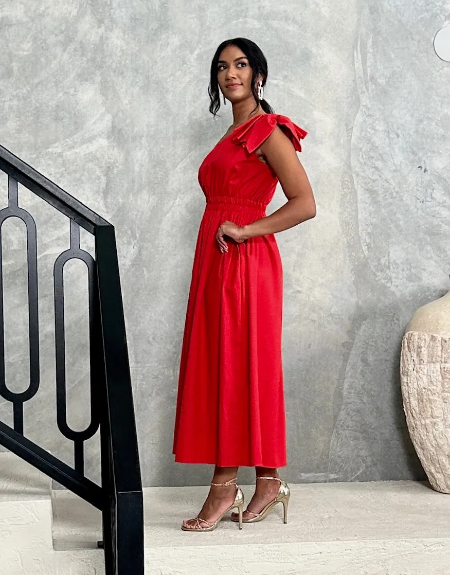 Angelina One Shoulder Maxi Dress - Red