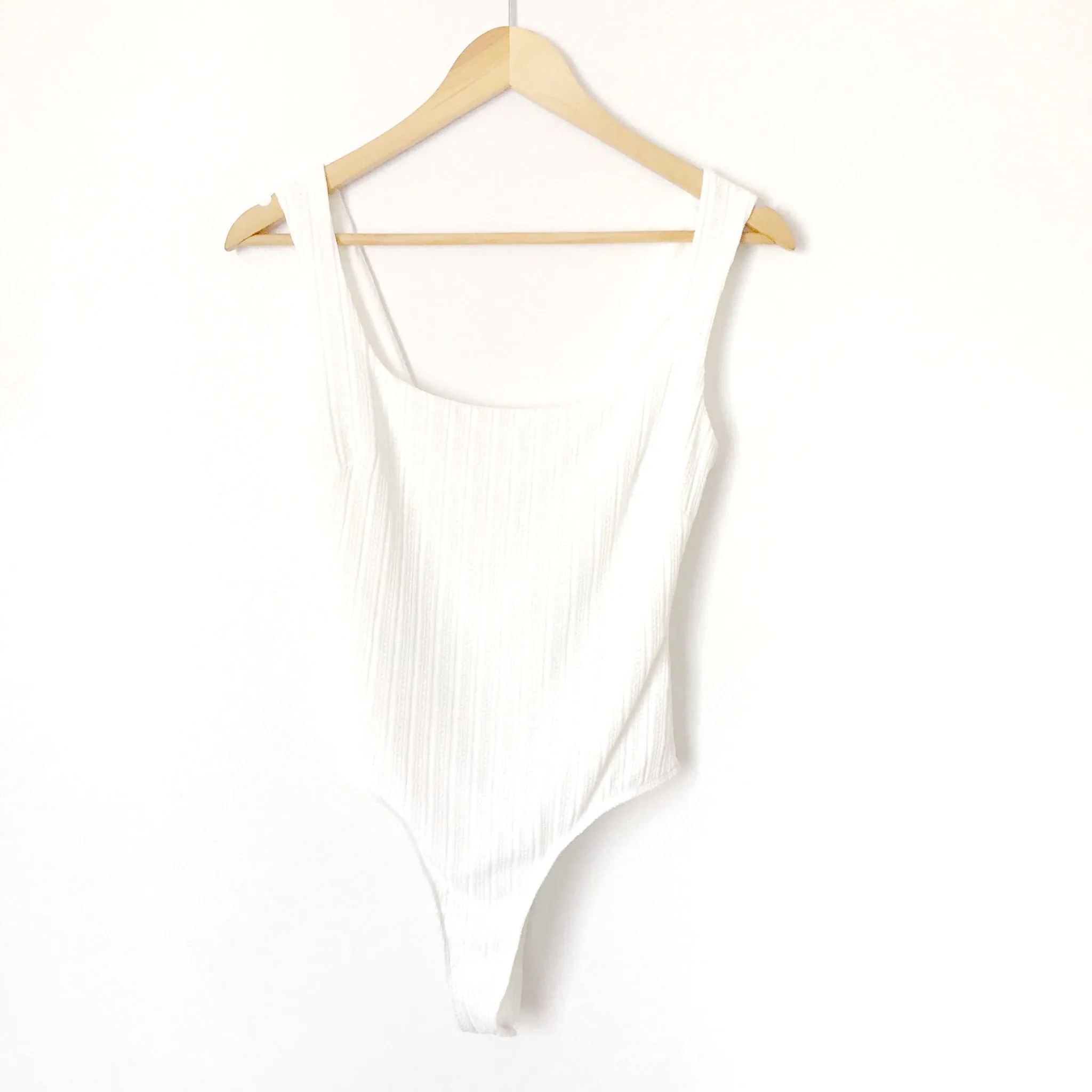 ASTR White Square Neck Thong Bodysuit- Size S