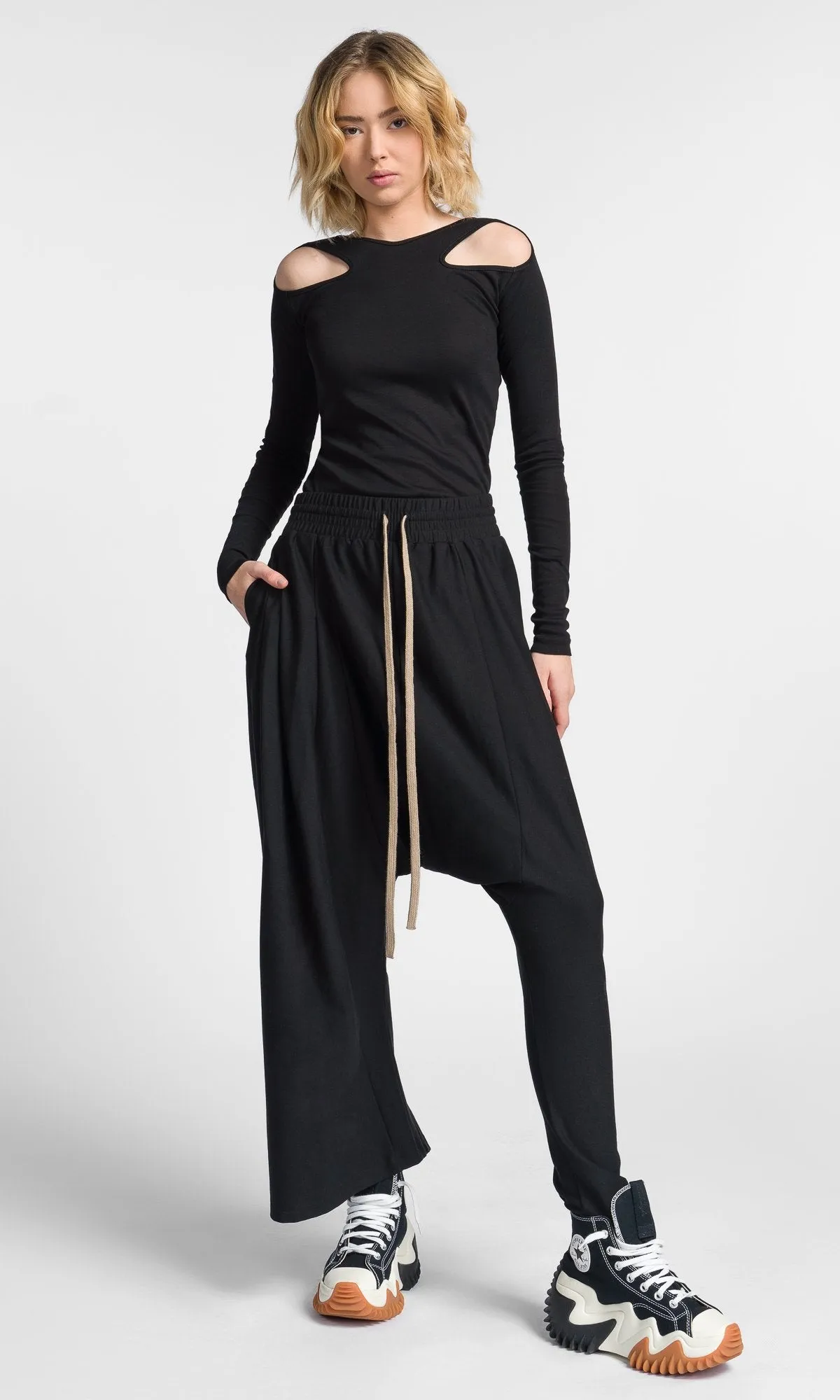 Asymmetric Leg Cotton Pants