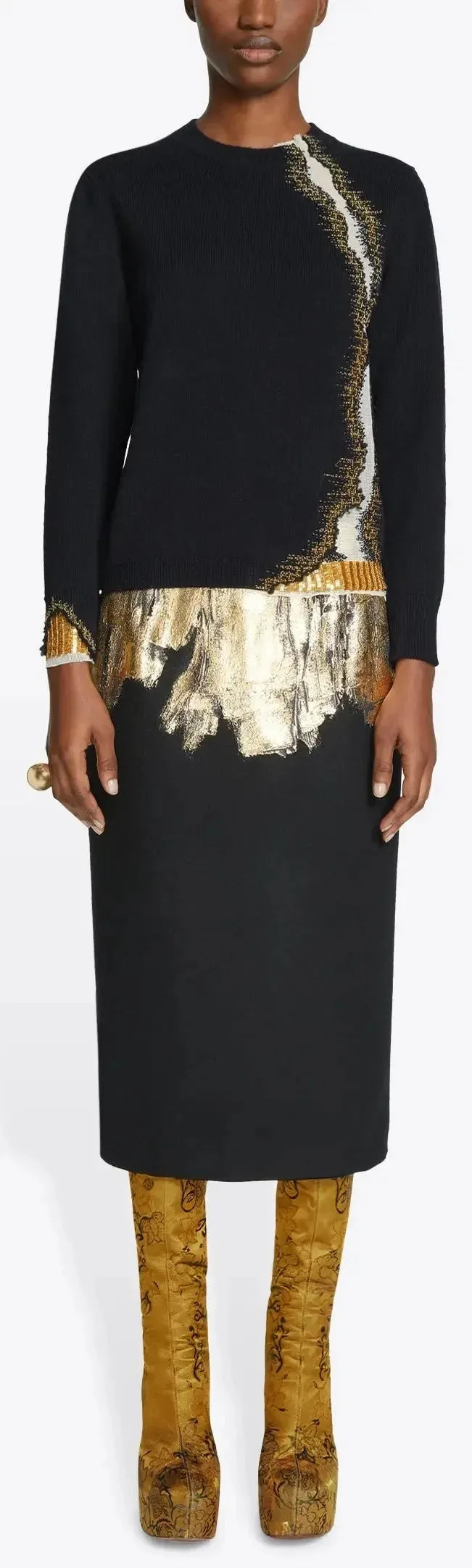Bead-Embellished Split Knit Sweater