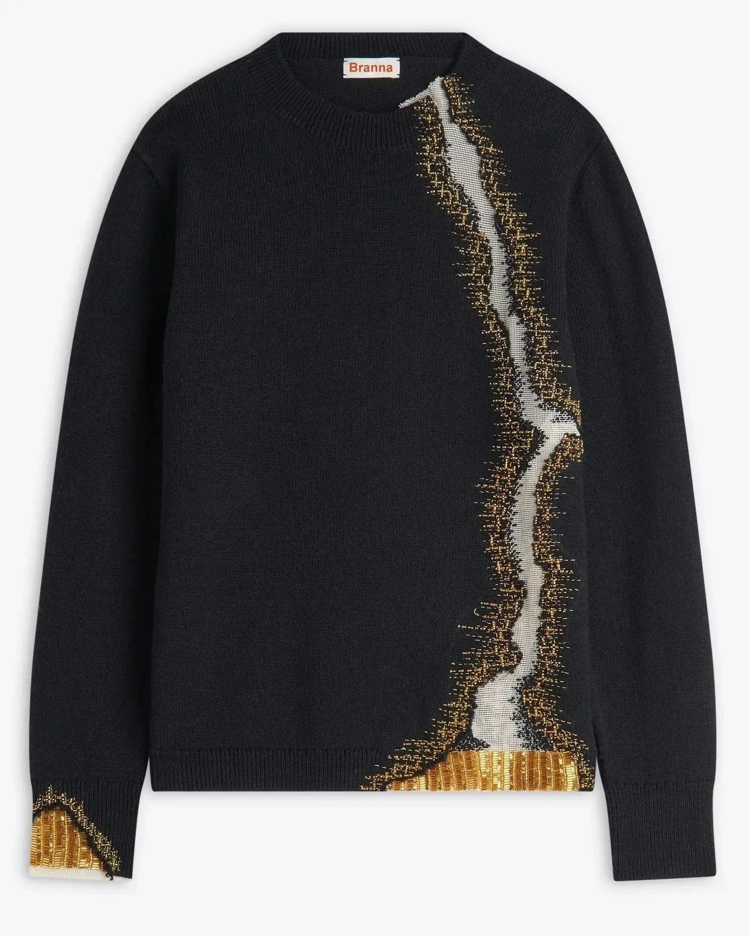 Bead-Embellished Split Knit Sweater