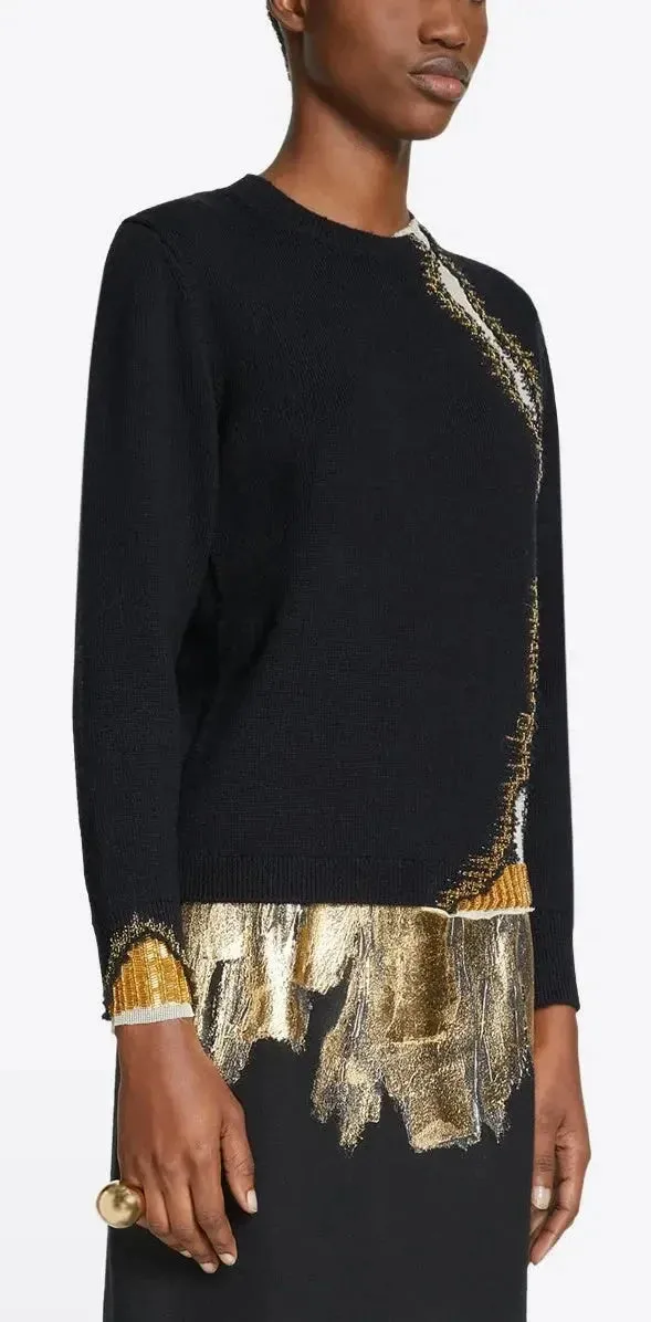 Bead-Embellished Split Knit Sweater