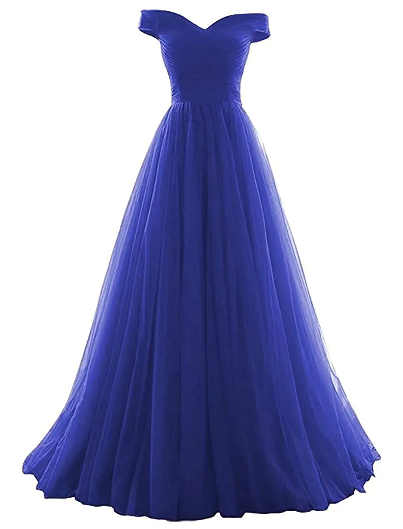 Beautiful Lavender Tulle Off Shoulder Long Formal Dress, Beautiful Party Gowns