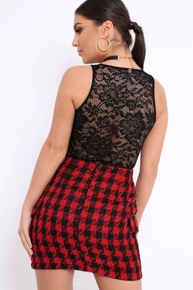 Black Lace Eyelet Cross Bodysuit - Natallia