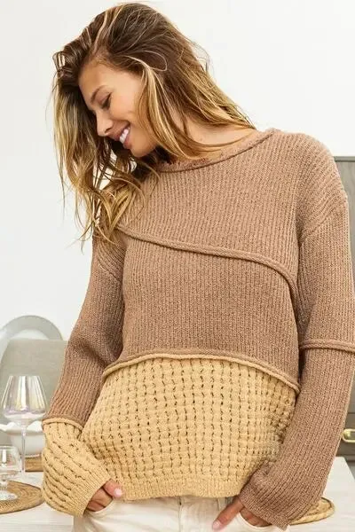 Blue Zone Planet |  BiBi Texture Detail Contrast Drop Shoulder Sweater