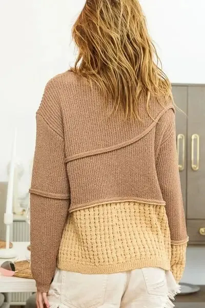 Blue Zone Planet |  BiBi Texture Detail Contrast Drop Shoulder Sweater