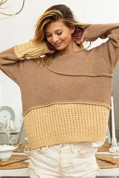 Blue Zone Planet |  BiBi Texture Detail Contrast Drop Shoulder Sweater