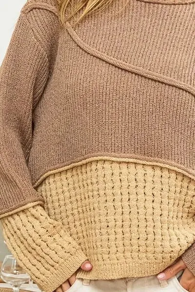 Blue Zone Planet |  BiBi Texture Detail Contrast Drop Shoulder Sweater