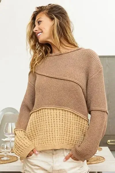 Blue Zone Planet |  BiBi Texture Detail Contrast Drop Shoulder Sweater