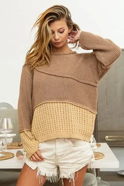 Blue Zone Planet |  BiBi Texture Detail Contrast Drop Shoulder Sweater