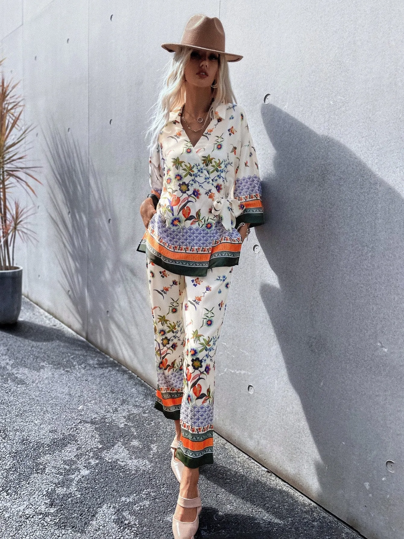 Boho Floral Pocket High Waist Cropped Women Pants