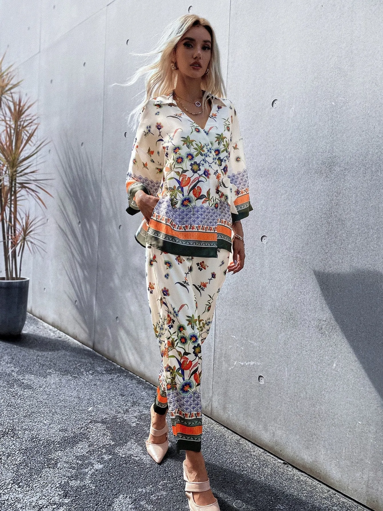 Boho Floral Pocket High Waist Cropped Women Pants