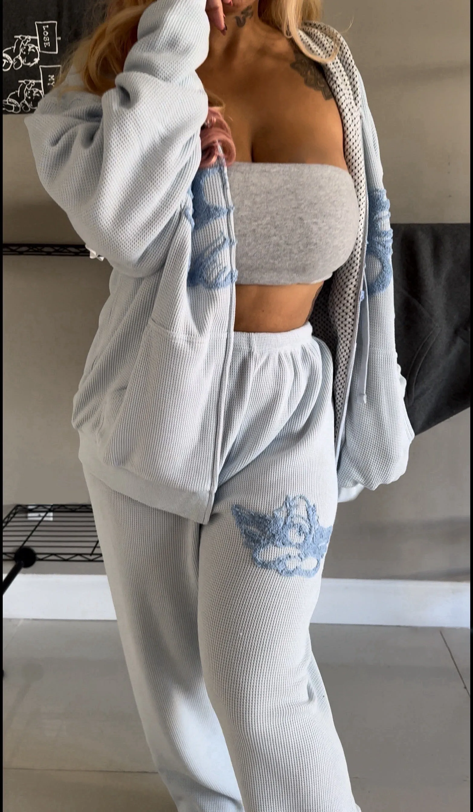 Boys Lie Made In Heaven Light Blue Cozy Waffle Knit Sweatpants