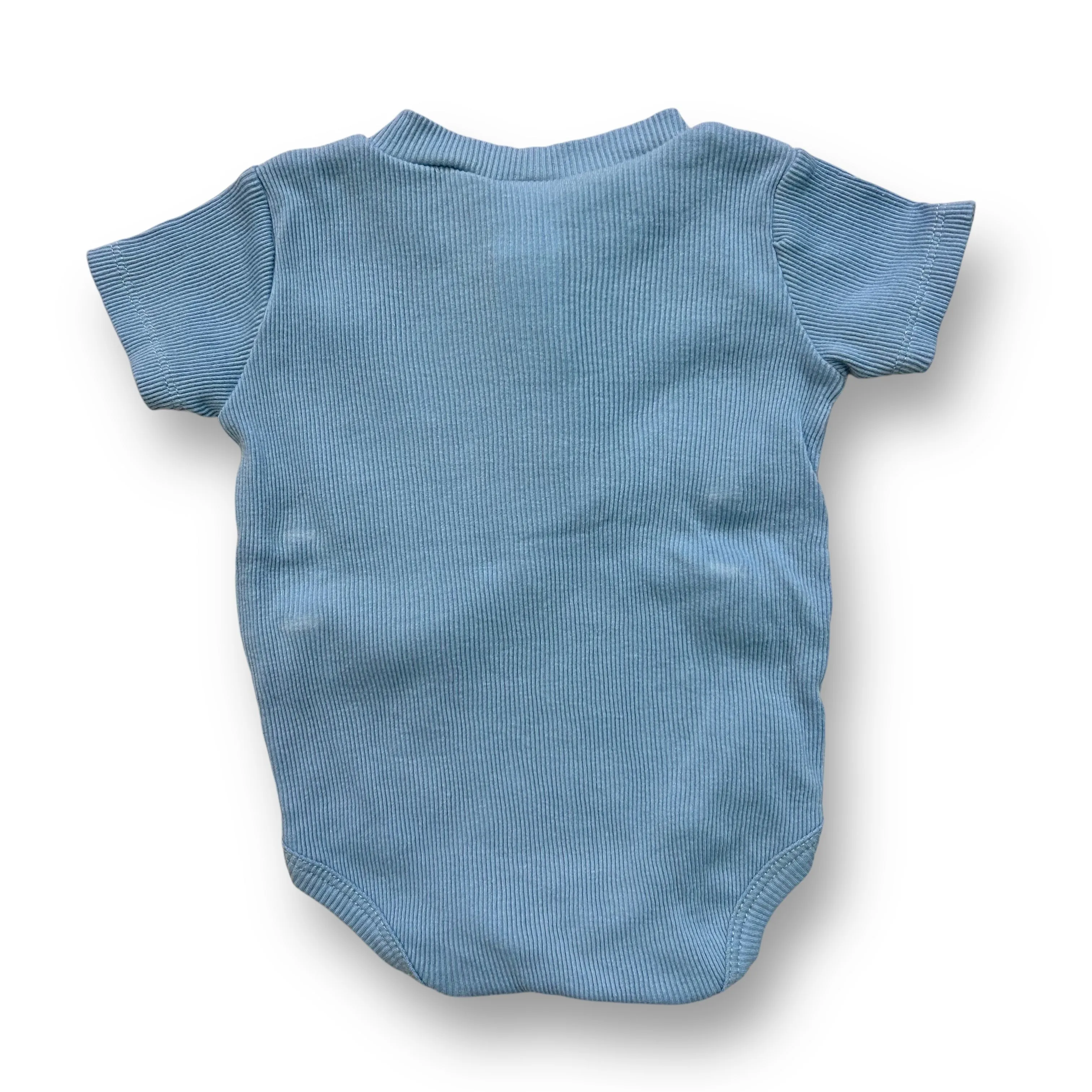 Boys Little Beginnings Size 3-6 Months Baby Blue Ribbed Short Sleeve Bodysuit