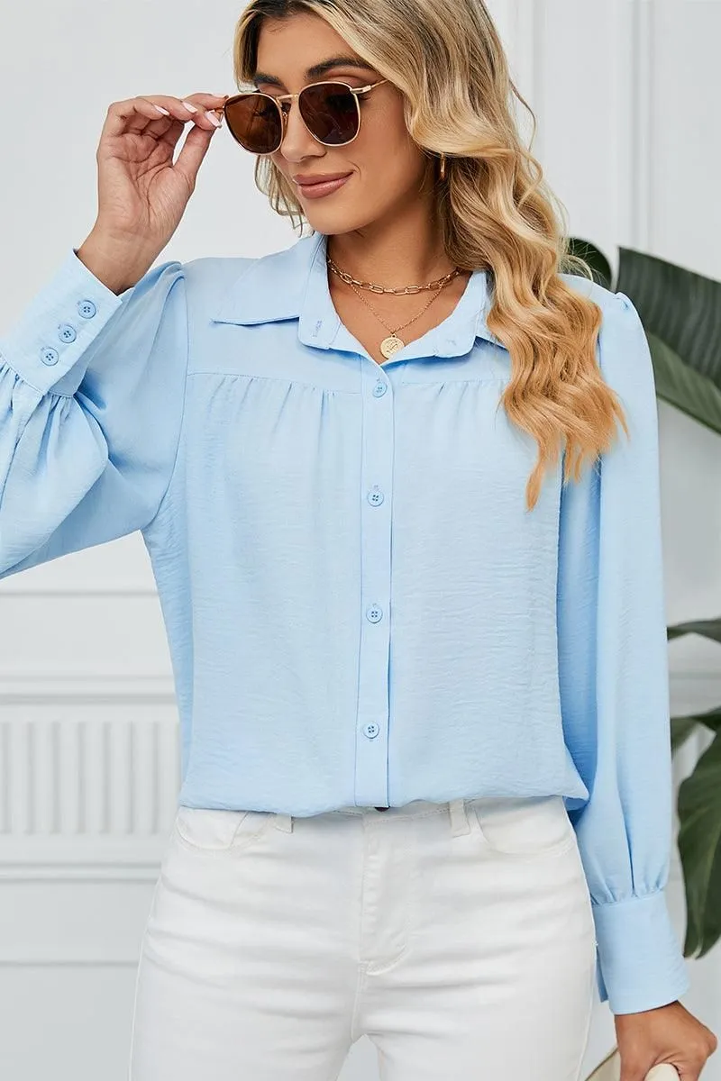 BUTTON DOWN LONG SLEEVE CHIFFON BLOUSE SHIRTS