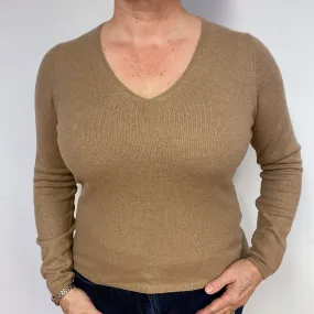 Camel Brown Cashmere V-Neck Jumper Large/Petite