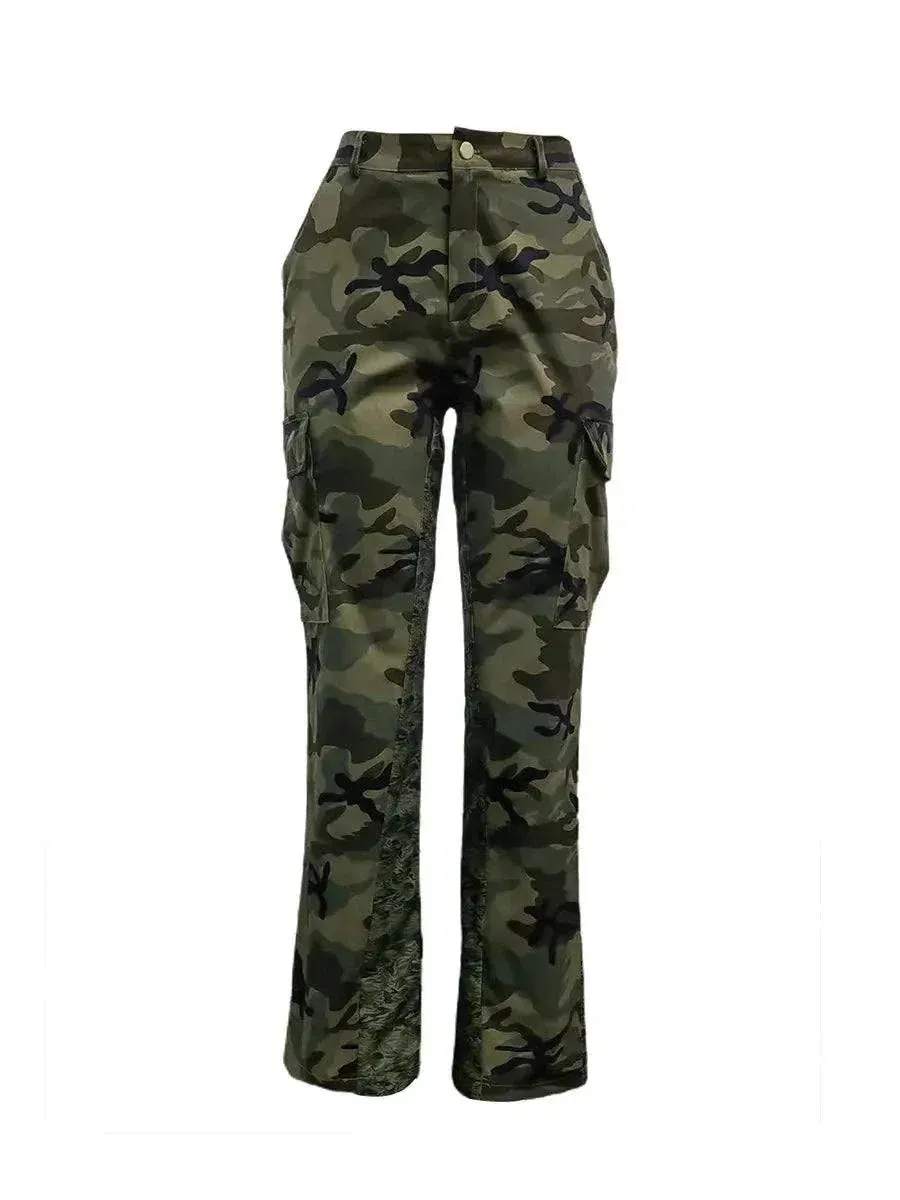 Camo Print Side Pocket Cargo Pants For Women