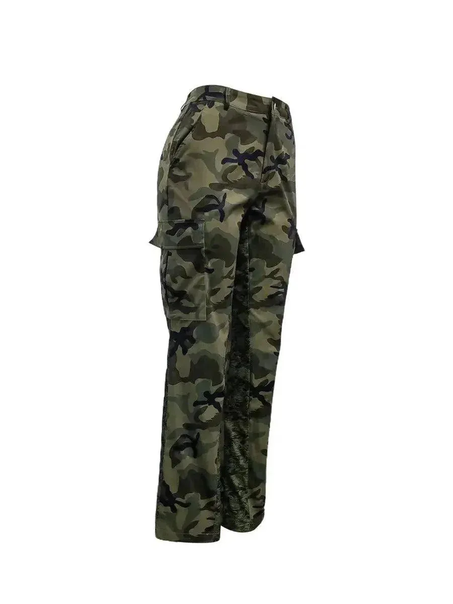 Camo Print Side Pocket Cargo Pants For Women