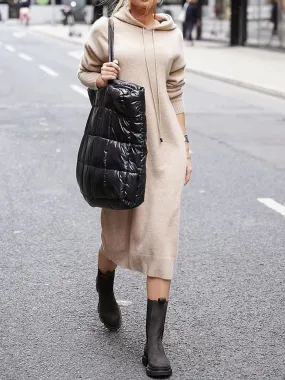 Casual Loose Hooded Knitted Midi Dress
