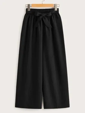Casual Plain Belted Natural Cropped Women Pants