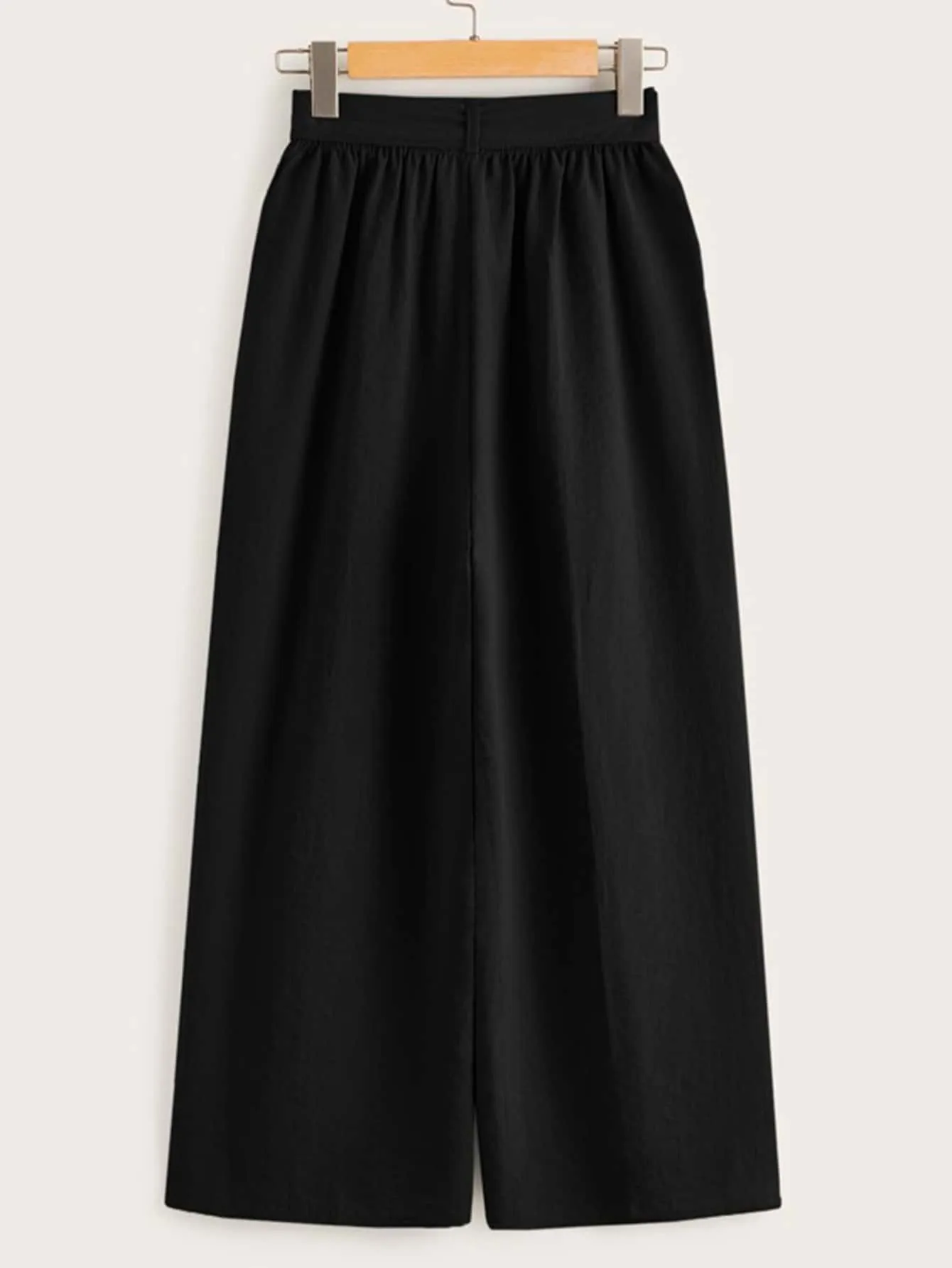 Casual Plain Belted Natural Cropped Women Pants