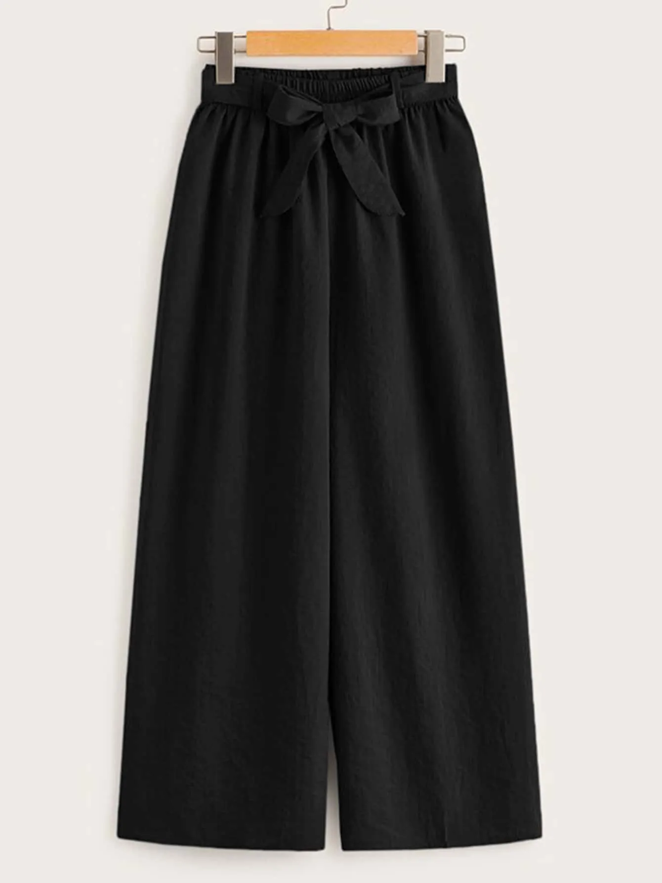Casual Plain Belted Natural Cropped Women Pants