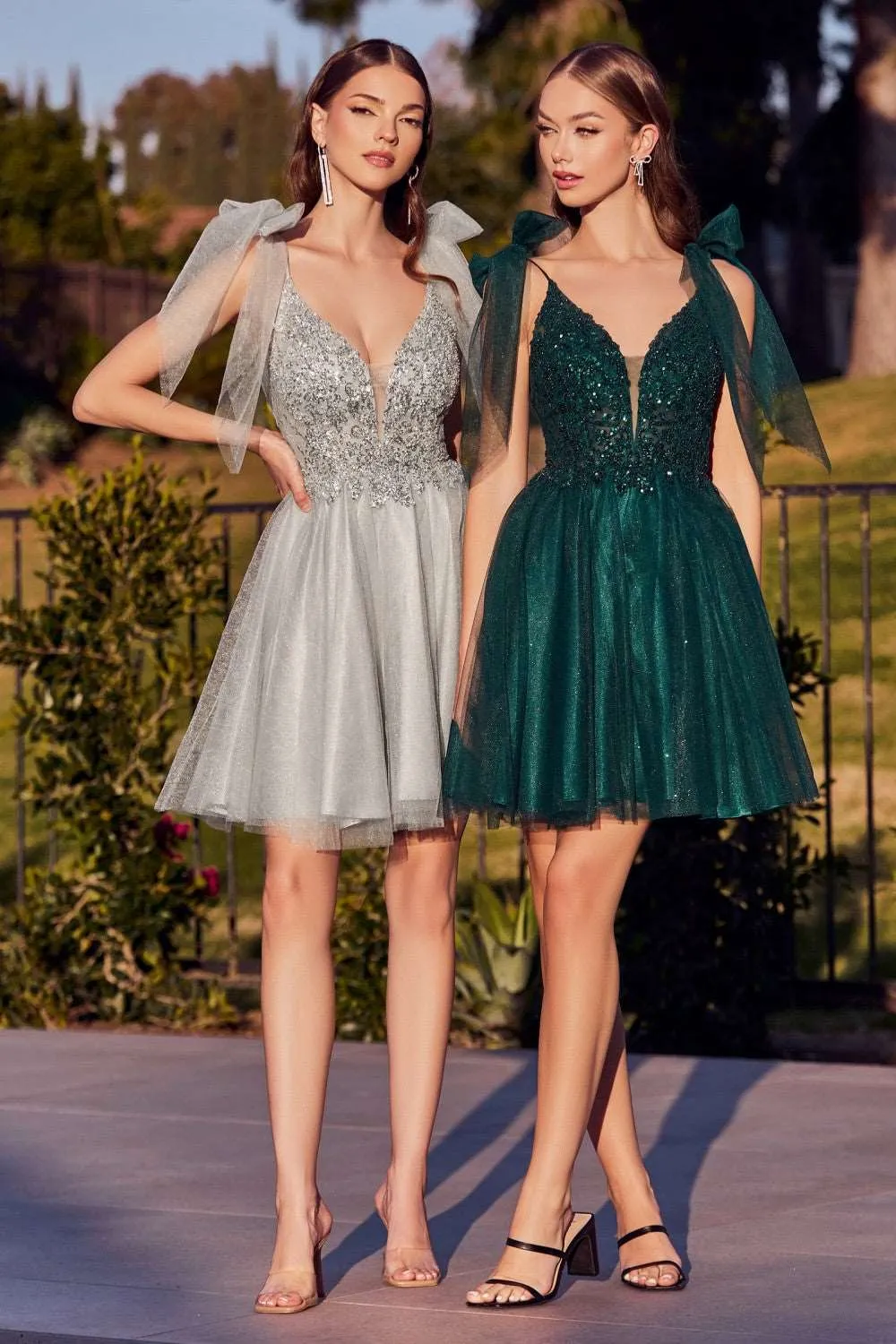 CD CD0174 - A Line Homecoming Dress with Lace Embroidered Bodice & Tulle Bow Straps