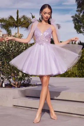 CD CD0174 - A Line Homecoming Dress with Lace Embroidered Bodice & Tulle Bow Straps