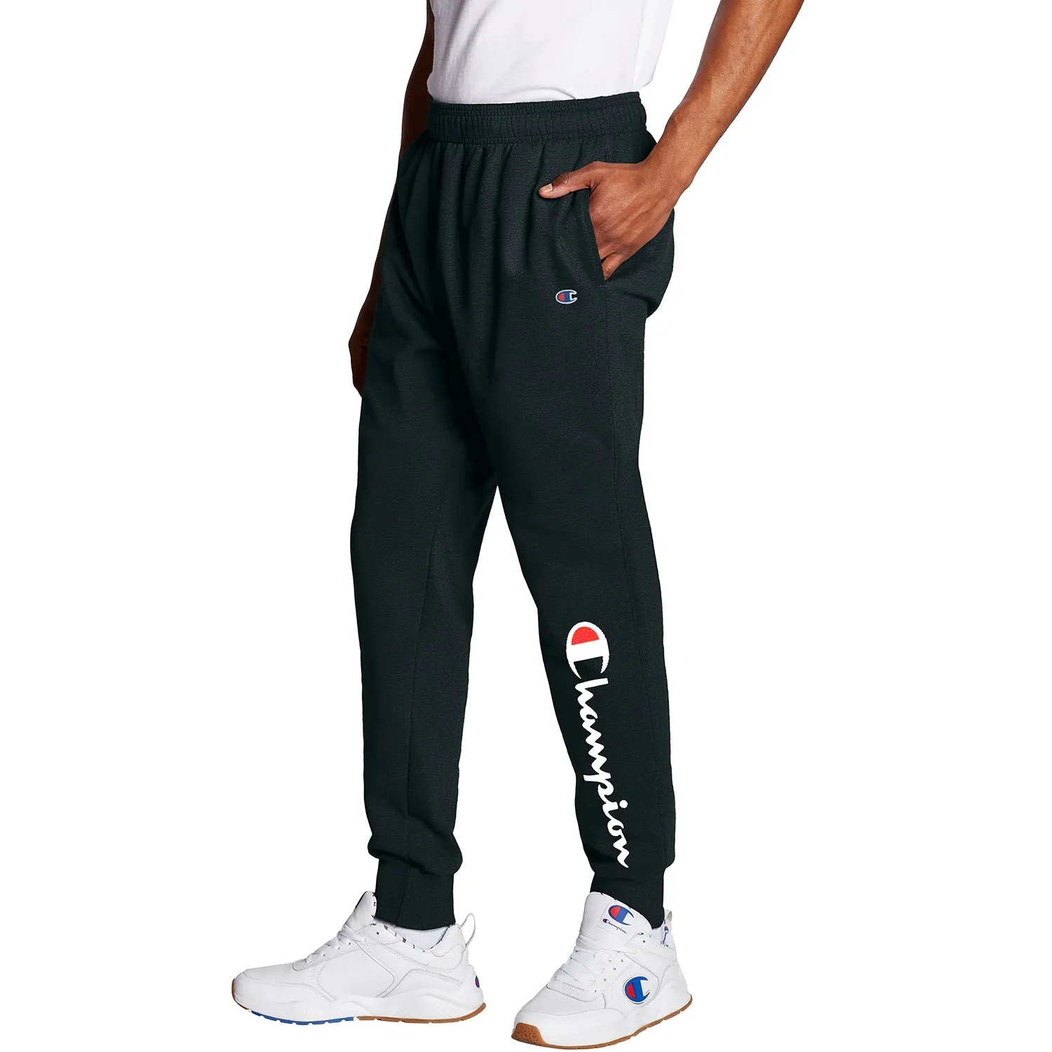 Champion Men's Powerblend Fleece Jogger Script Logo Pants Black