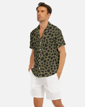 Cheetah Print V-Neck Short Sleeve Shirt in Sand