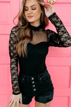 Chic By Trade Lace Mock Neck Bodysuit (Black)