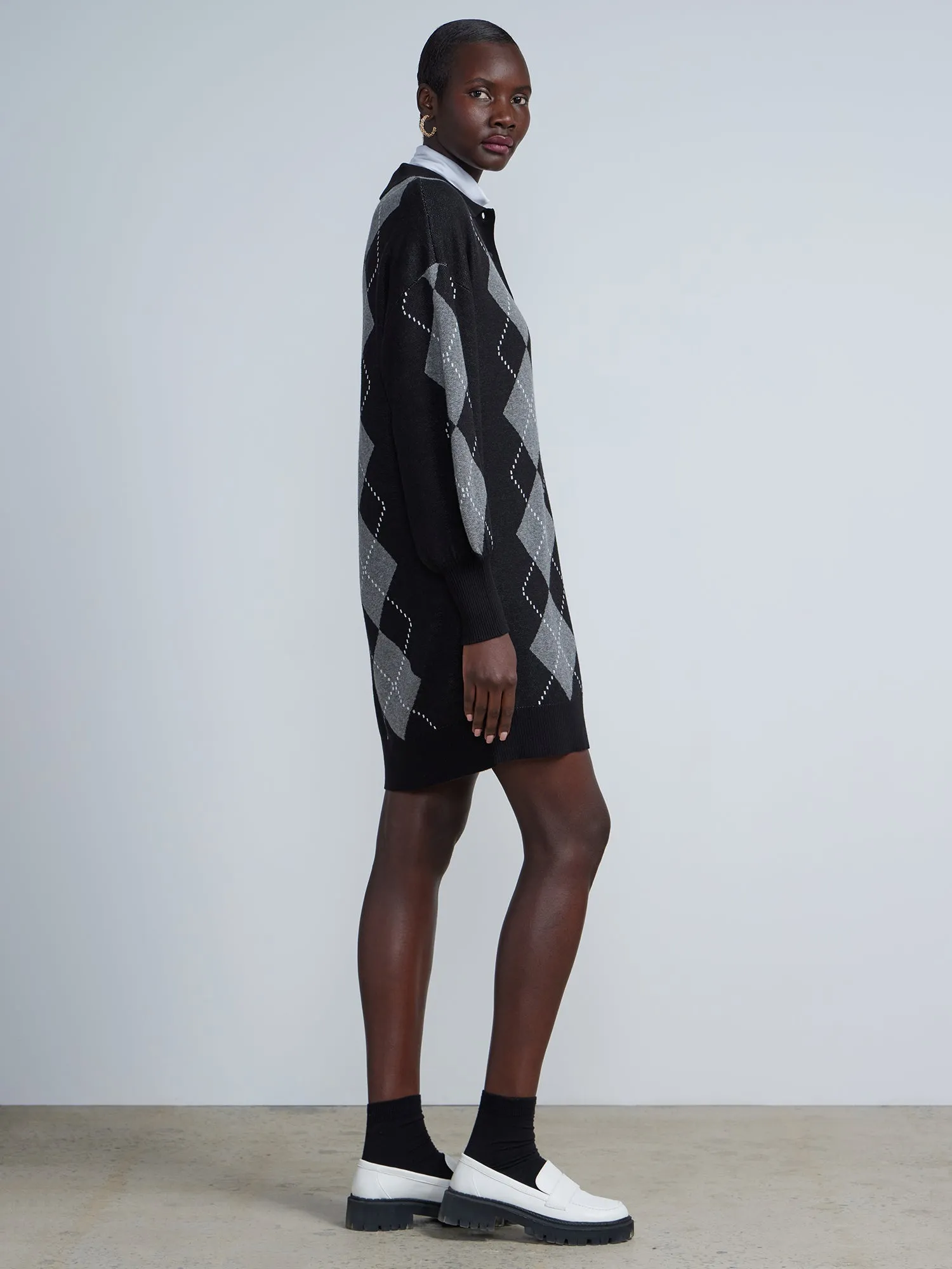 Collared Argyle Plaid Sweater Dress