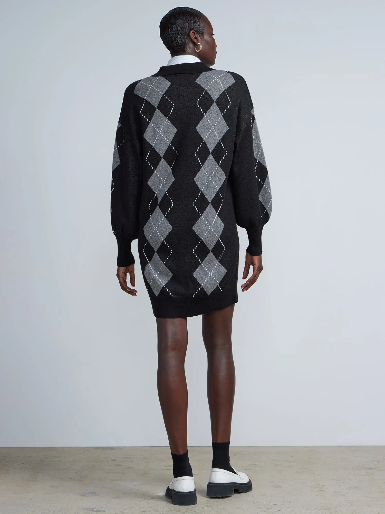 Collared Argyle Plaid Sweater Dress