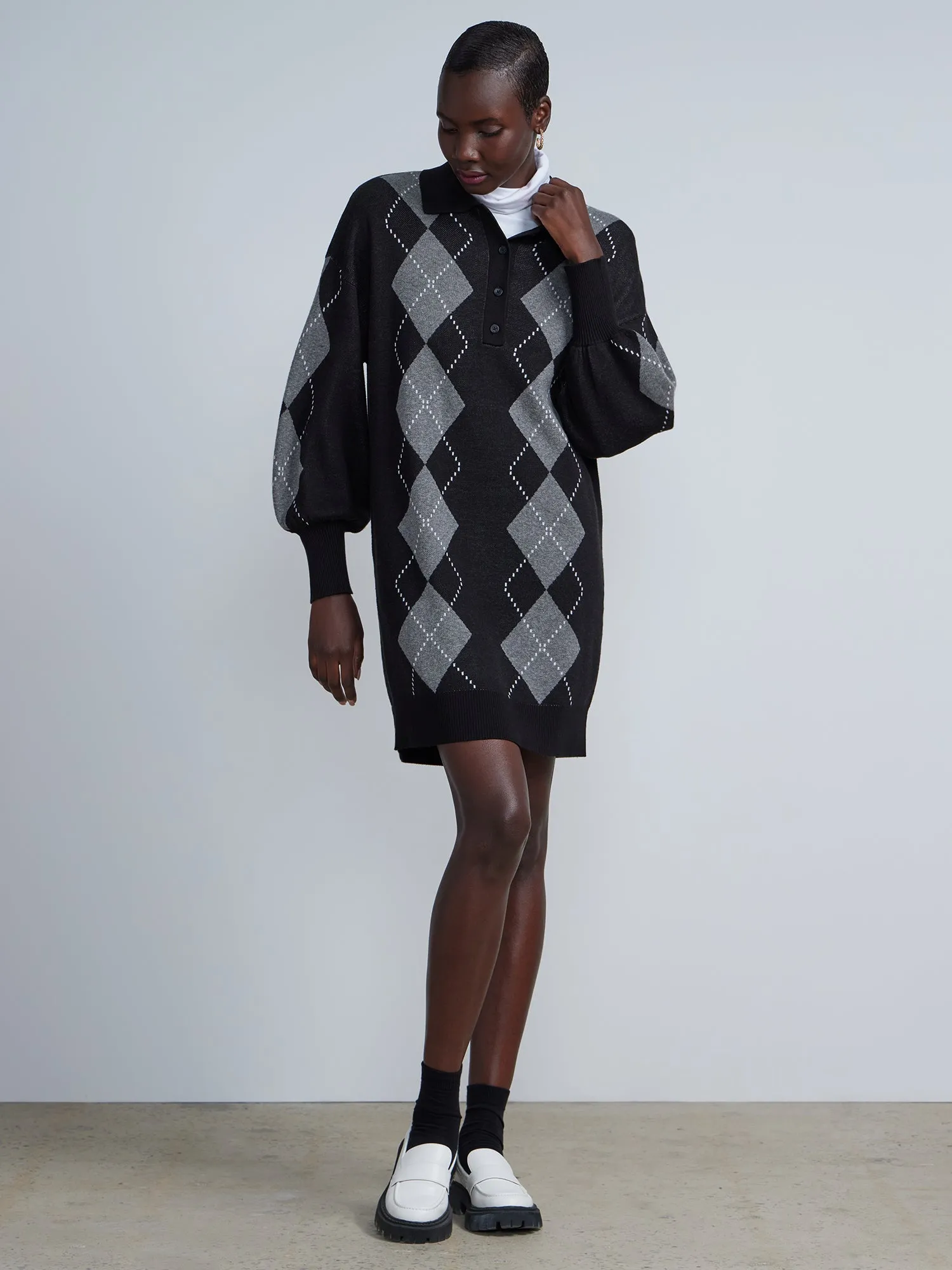 Collared Argyle Plaid Sweater Dress