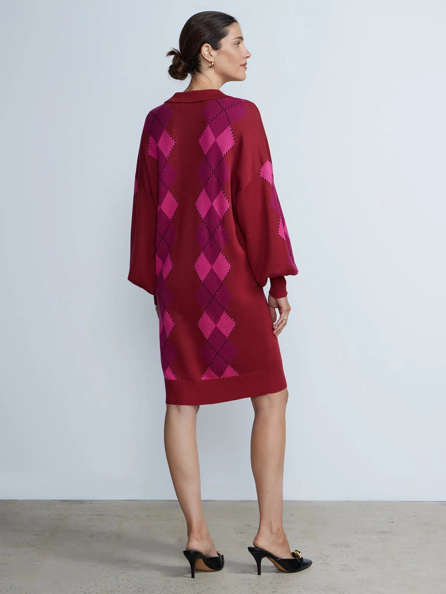 Collared Argyle Plaid Sweater Dress