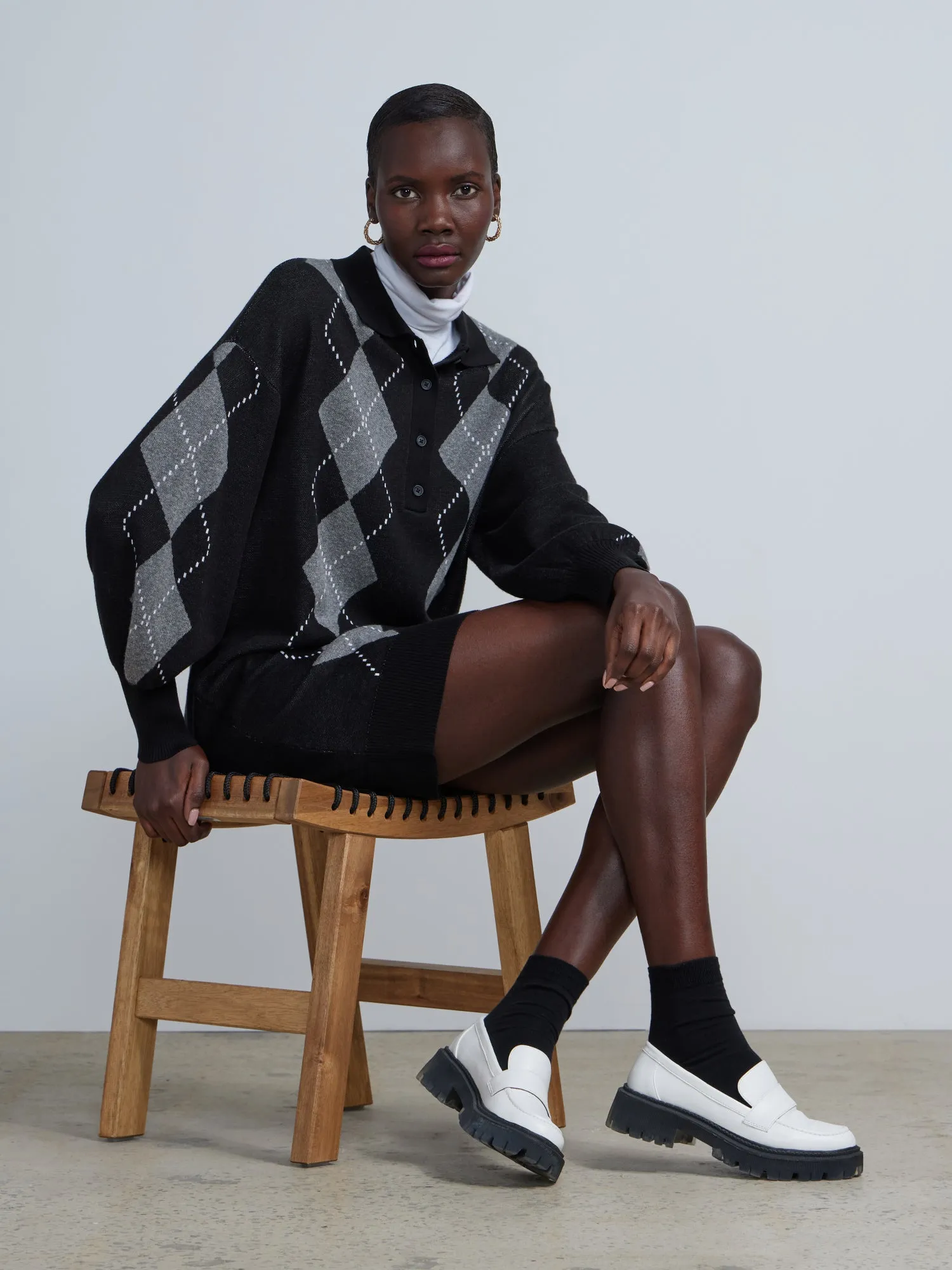 Collared Argyle Plaid Sweater Dress