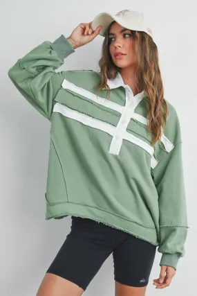Collared Green Pullover Sweatshirt