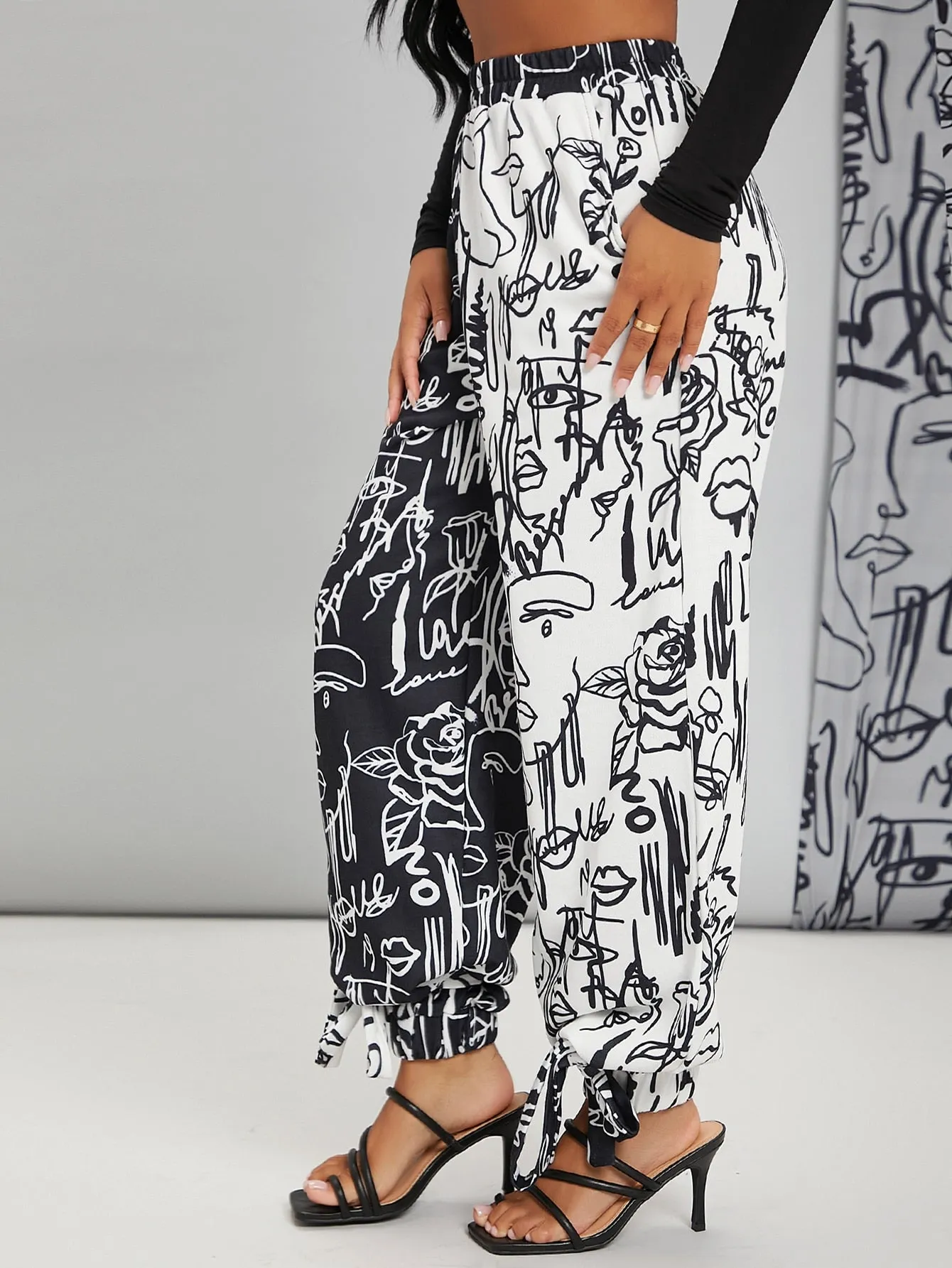 Colorblock Knot High Waist Long Women Sweatpants