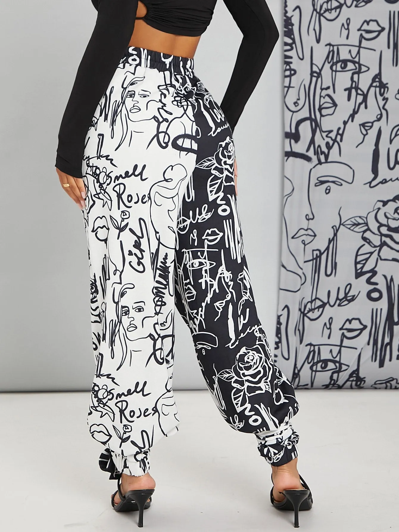 Colorblock Knot High Waist Long Women Sweatpants