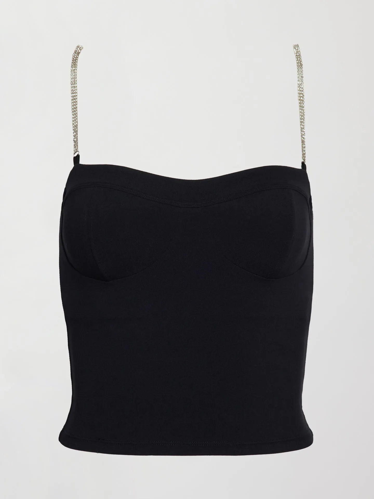 Corset Tank with Rhinestone Straps - Black
