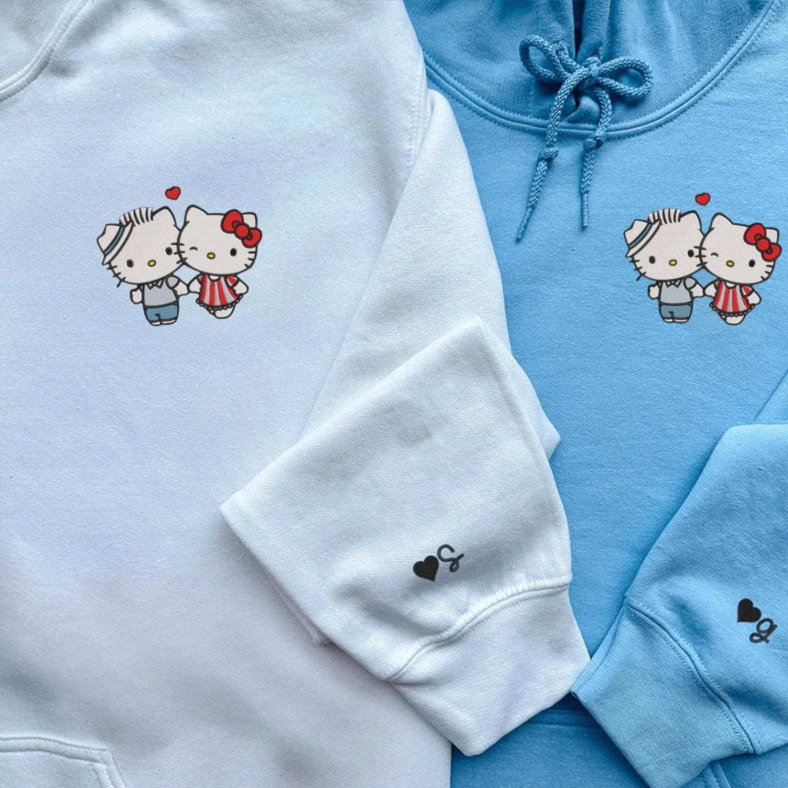 Cute Cartoon Kiss Kitten Matching Couple Hoodies – Custom Cute Sweatshirts for Couples